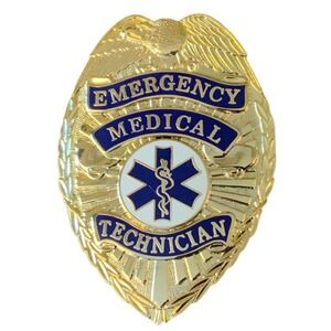 HWC Emergency Medical Technician EMT Badge Gold Tone Blue Enamel Star of Life 3"